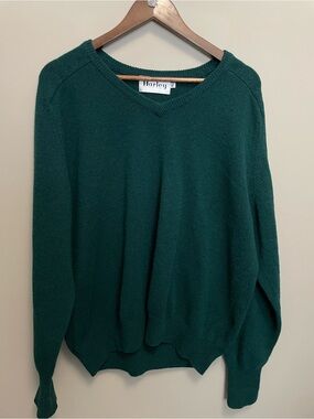 Harley of Scotland 100% Merino Lambswool V-Neck Sweater Green Men’s XL